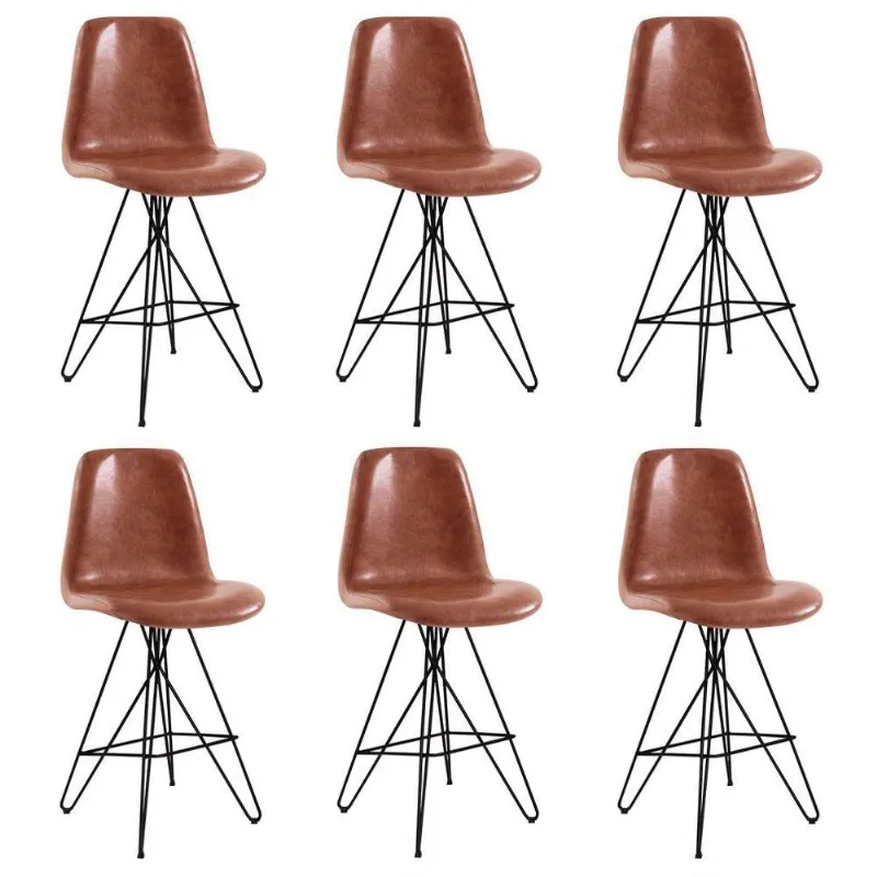 Kit 6 Banquetas Fixa Decorativa Base De Aço Bernice Pu Caramelo - Gran Belo