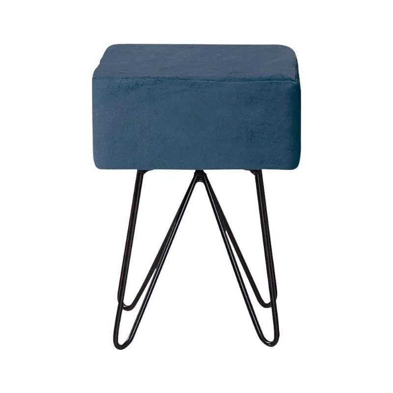 Puff Decorativo Pés Aço Preto Reji Veludo Azul Marinho - Gran Belo