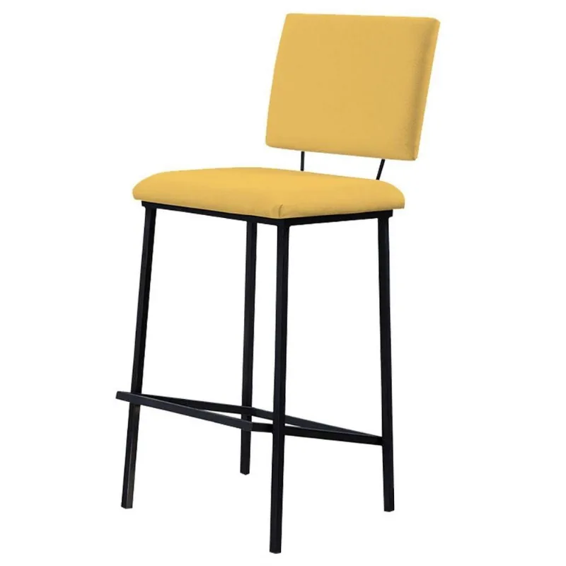 Banqueta Fixa Decorativa Base De Aço Marcius Linho Amarelo - Gran Belo