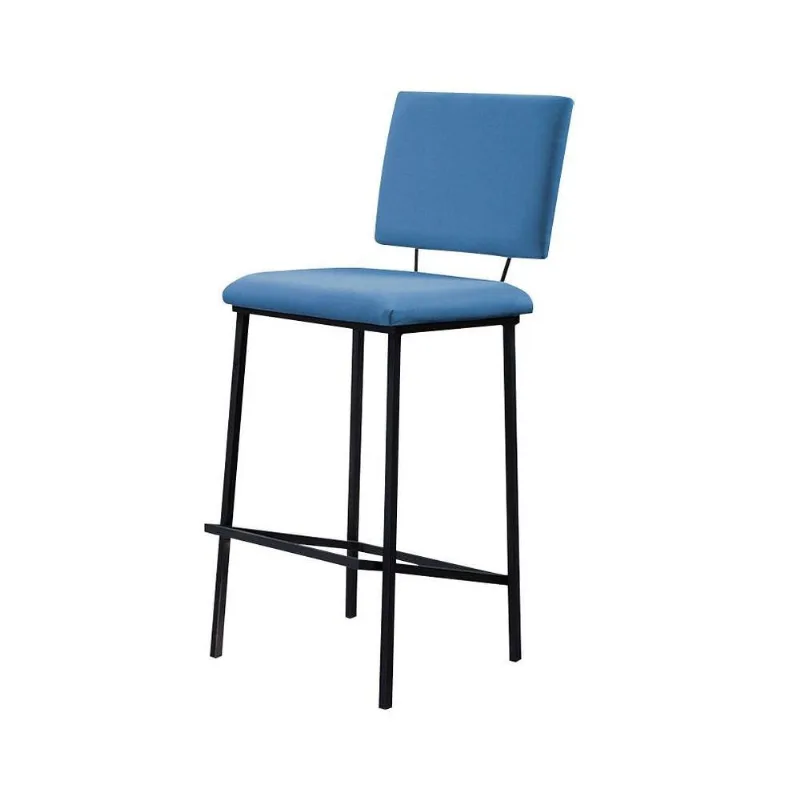 Banqueta Fixa Decorativa Base De Aço Marcius Linho Azul Jeans - Gran Belo