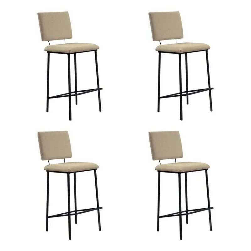 Kit 4 Banquetas Fixa Decorativa Base De Aço Marcius Linho Bege