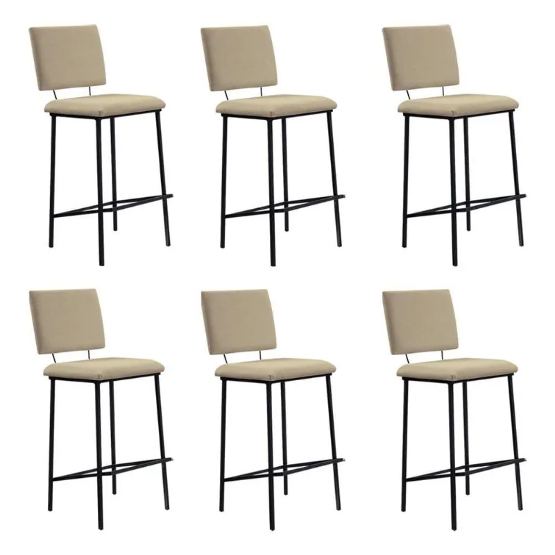 Kit 6 Banquetas Fixa Decorativa Base De Aço Marcius Linho Bege