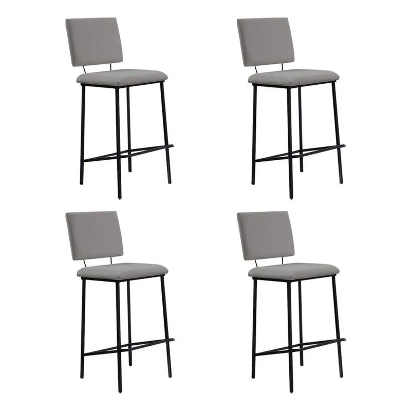 Kit 4 Banquetas Fixa Decorativa Base De Aço Marcius Linho Cinza