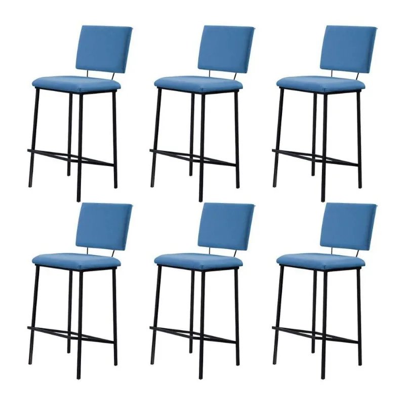 Kit 6 Banquetas Fixa Decorativa Base De Aço Marcius Linho Azul Jeans - Gran Belo