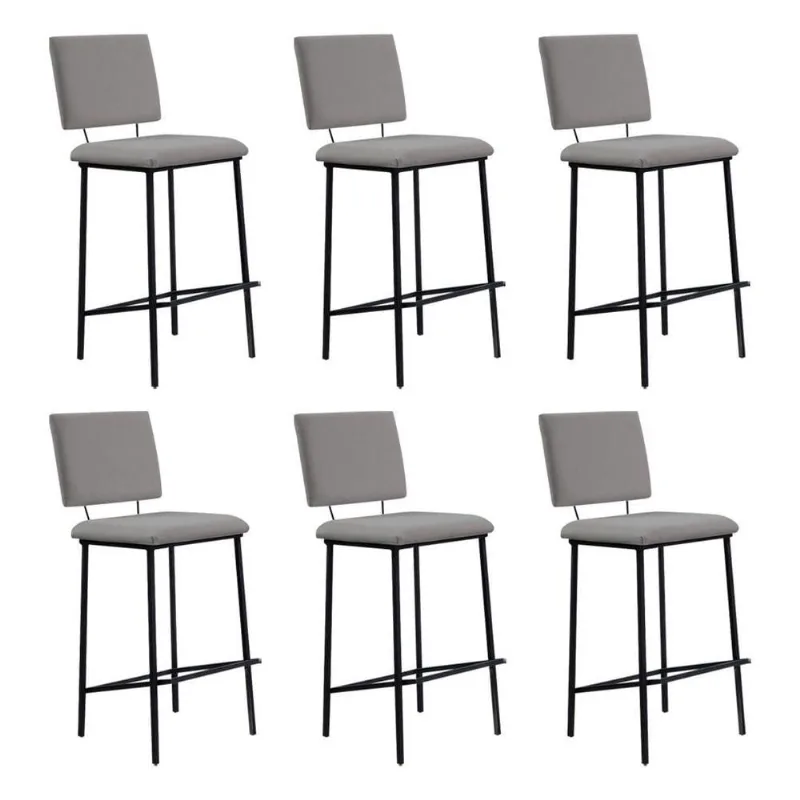 Kit 6 Banquetas Fixa Decorativa Base De Aço Marcius Linho Cinza - Gran Belo