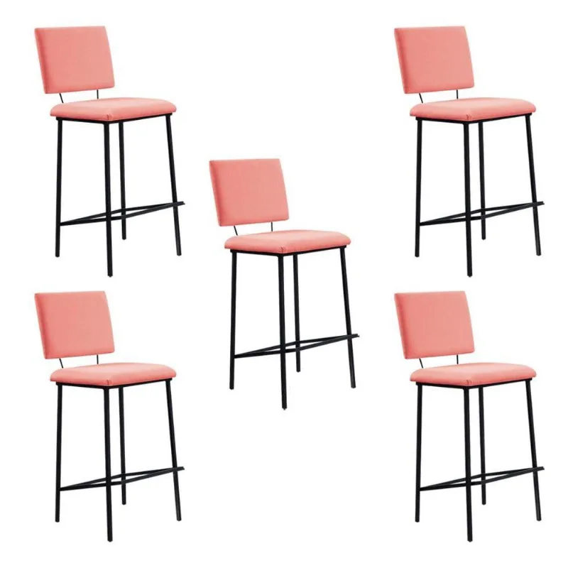 Kit 5 Banquetas Fixa Decorativa Base De Aço Marcius Linho Coral - Gran Belo