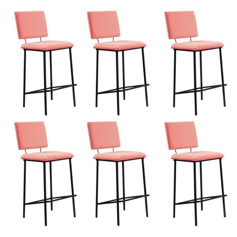 Kit 6 Banquetas Fixa Decorativa Base De Aço Marcius Linho Coral - Gran Belo