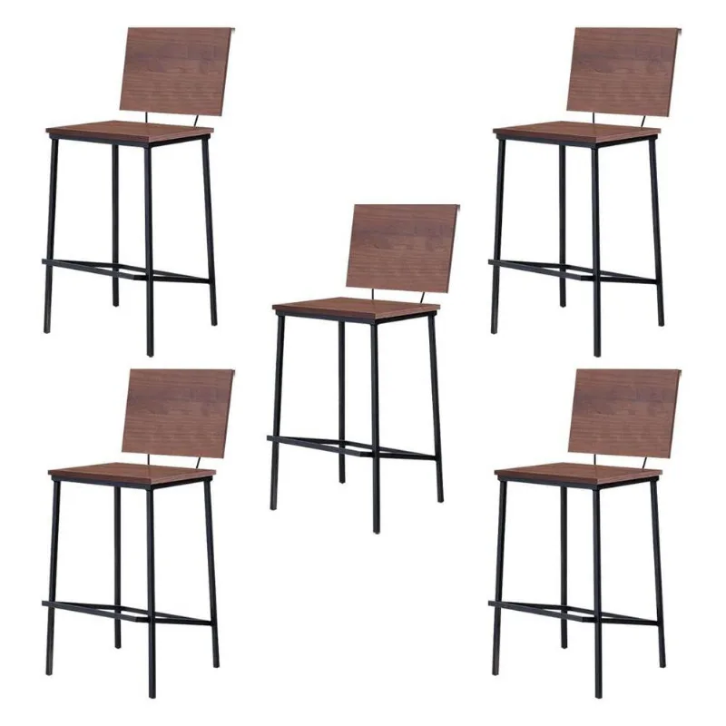 Kit 5 Banquetas Fixa Decorativa Base De Aço Marcius Madeira Taeda Castanho - Gran Belo
