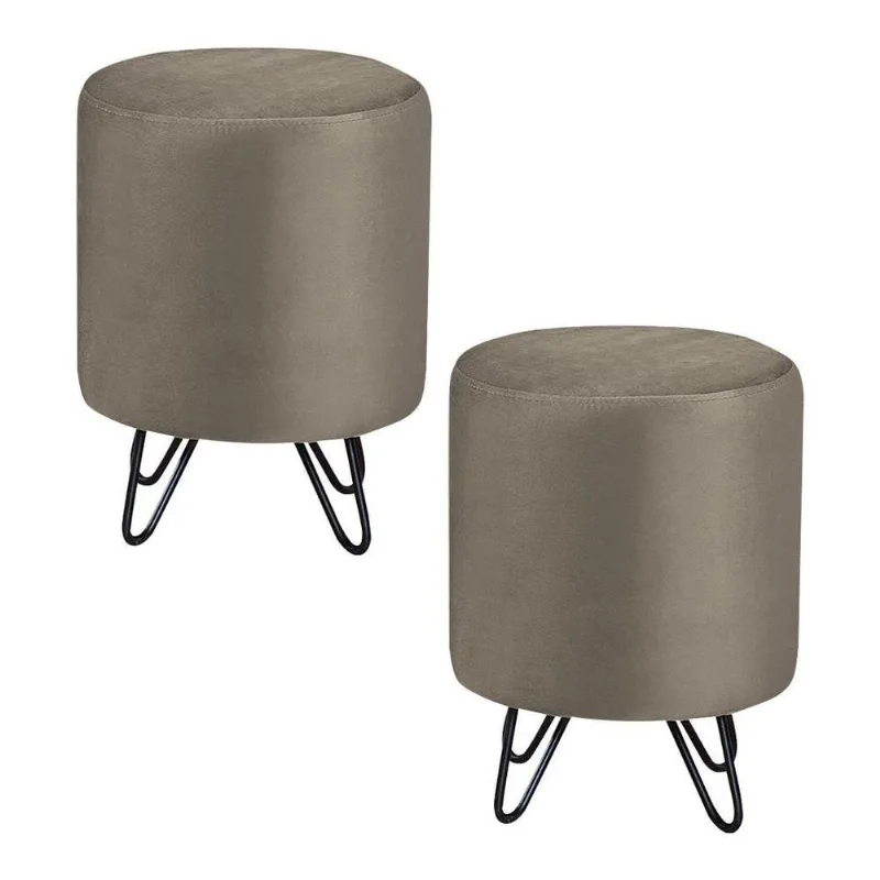 Kit 2 Puffs Decorativos Sala De Estar Pés Metal Cork Veludo Fendi - Gran Belo