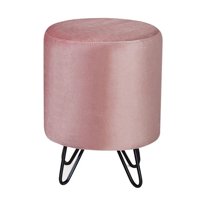 Puff Decorativo Sala De Estar Pés Metal Cork Veludo Rosa - Gran Belo
