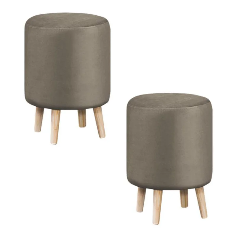 Kit 2 Puffs Decorativos Sala De Estar Pés Palito Cork Veludo Fendi - Gran Belo