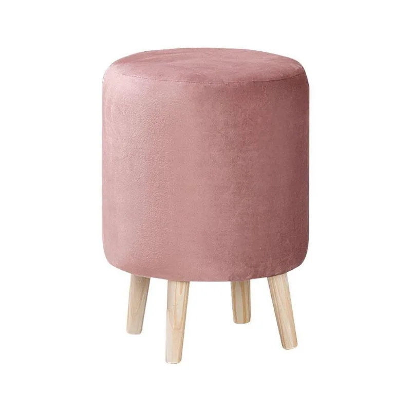 Puff Decorativo Sala De Estar Pés Palito Cork Veludo Rosa - Gran Belo