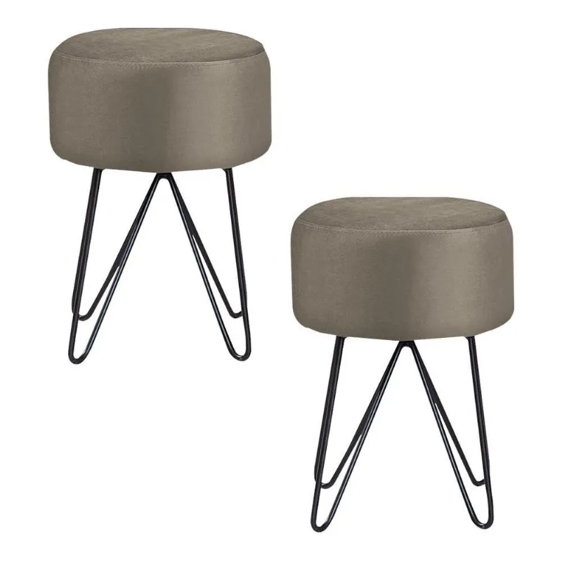 Kit 2 Puffs Decorativo Sala De Estar Pés Metal Iene Veludo Fendi - Gran Belo