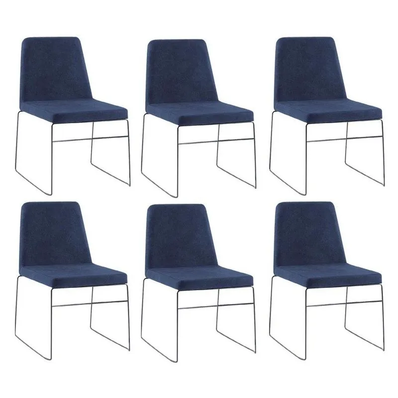 Kit 6 Cadeiras Decorativa Sala De Jantar Anne Linho Azul Marinho - Gran Belo