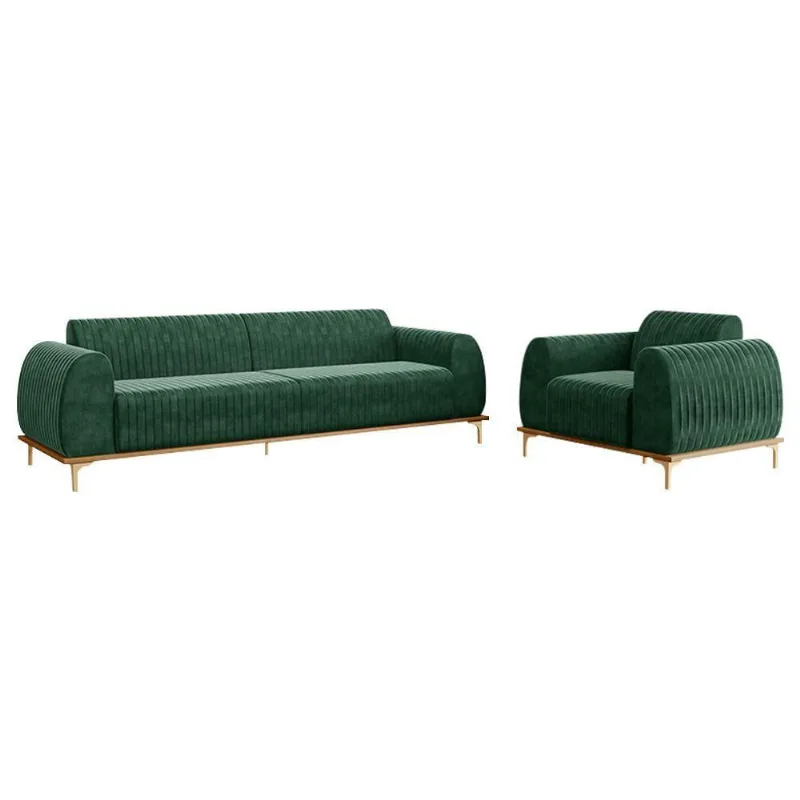 Conjunto Sofá 3 Lugares E Poltrona Veludo Verde