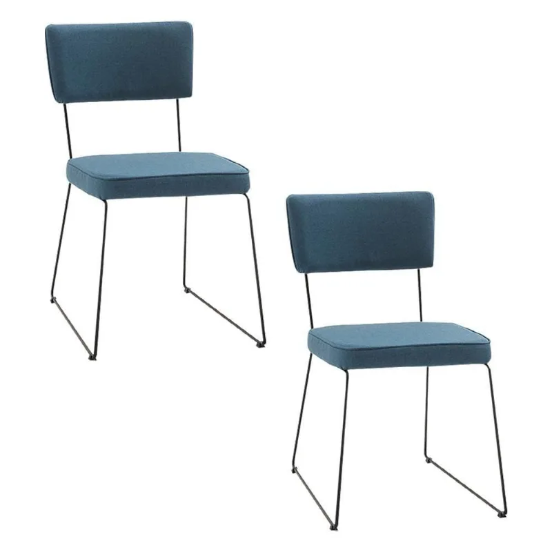 Kit 2 Cadeiras de Jantar Luigi Estrutura em MDF Estofado em Linho Azul Jeans Gran Belo - Gran Belo
