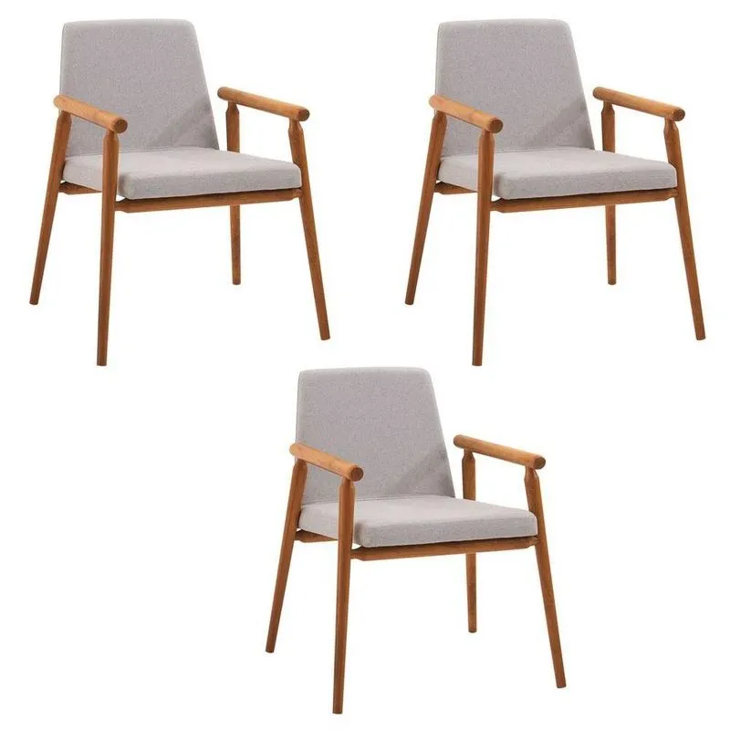 Kit 3 Cadeiras Decorativa Sala De Jantar Sidnei Linho Cinza - Gran Belo