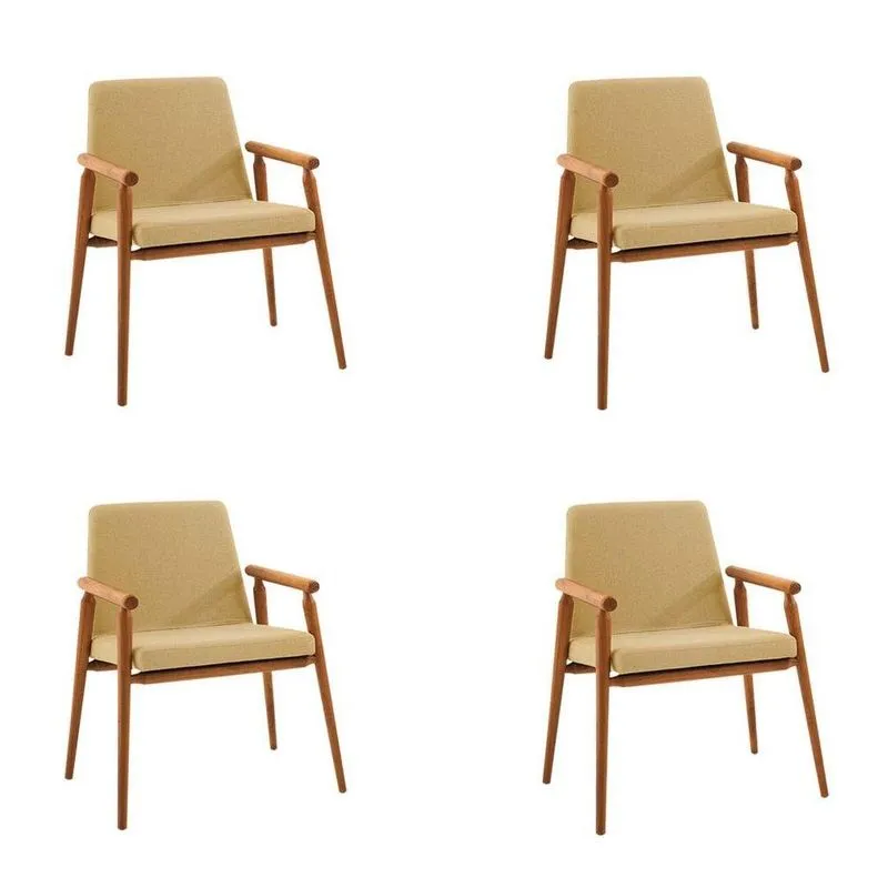 Kit 4 Cadeiras Decorativa Sala De Jantar Sidnei Linho Amarelo - Gran Belo