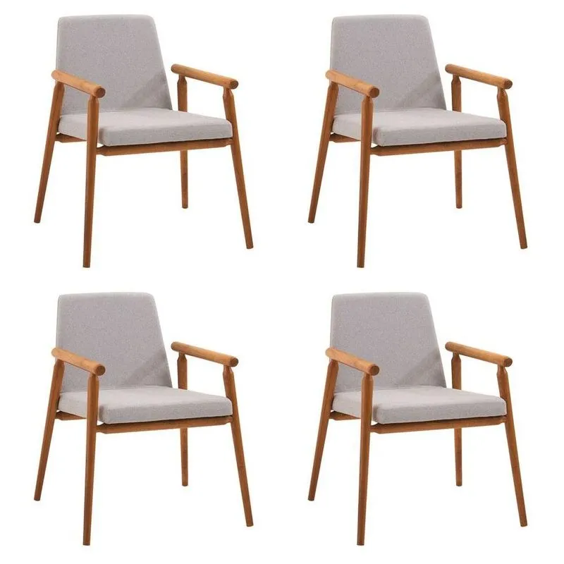 Kit 4 Cadeiras Decorativa Sala De Jantar Sidnei Linho Cinza - Gran Belo