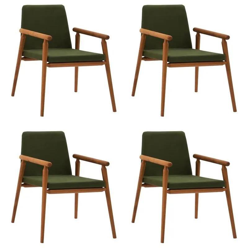 Kit 4 Cadeiras Decorativa Sala De Jantar Sidnei Veludo Verde - Gran Belo