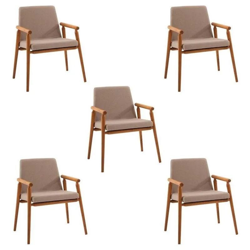 Kit 5 Cadeiras Decorativa Sala De Jantar Sidnei Linho Bege - Gran Belo