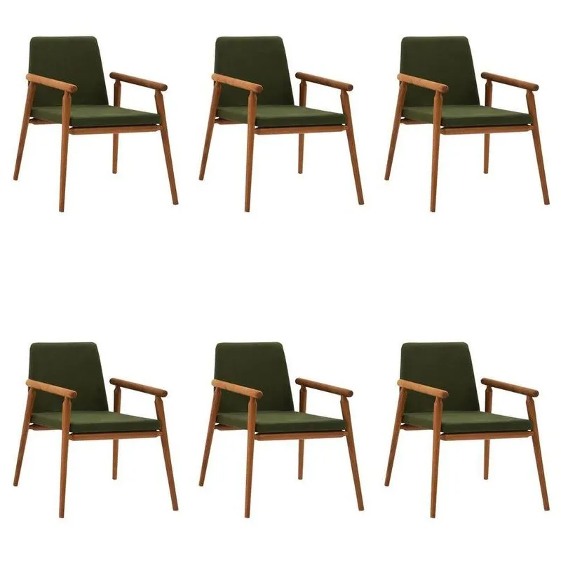 Kit 6 Cadeiras Decorativa Sala De Jantar Sidnei Veludo Verde - Gran Belo