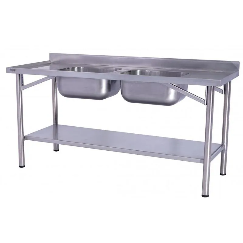 Pia Industrial Benfati Inox 304 180x70cm Paneleiro Liso Com 2 Cubas 640cl