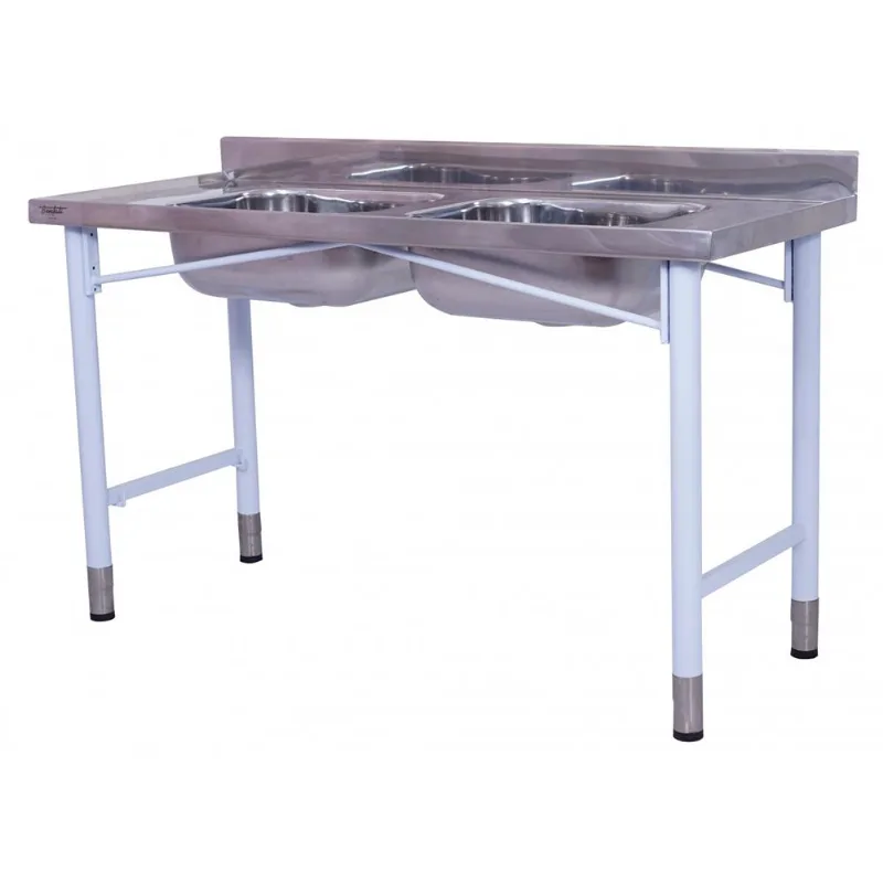 Pia Industrial Benfati Inox 430 150x60cm Pés Pintados com 2 Cubas 560