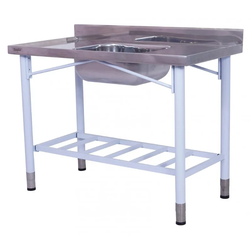 Pia Industrial Benfati Inox 430 180x60cm Pés Pintados Paneleiro Gradeado com 1 Cuba 553GR