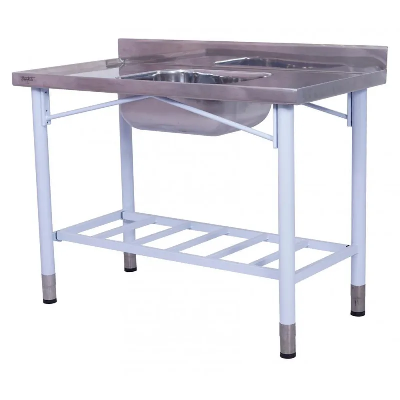 Pia Industrial Benfati Inox 430 120x60cm Pés Pintados Paneleiro Gradeado com 1 Cuba 551GR