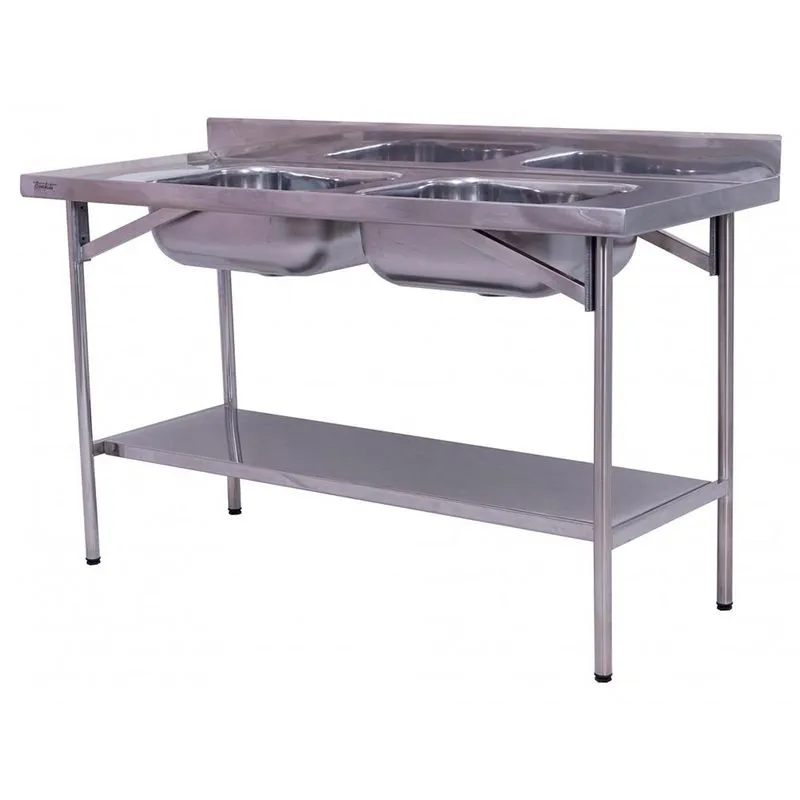Pia Industrial Benfati Inox 430 150x60cm Paneleiro Liso Com 2 Cubas 510cl