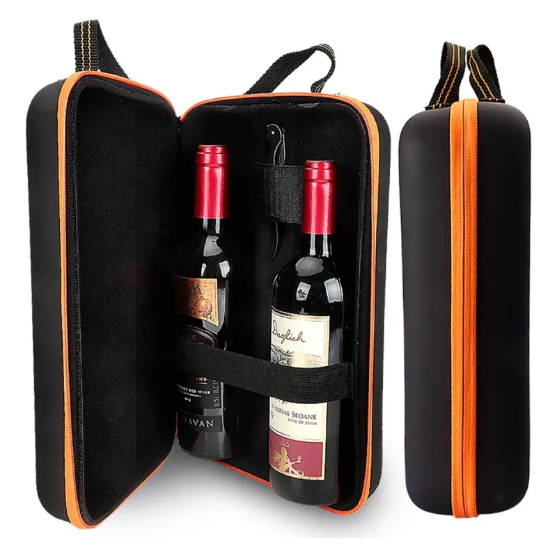 Maleta Porta Vinho Para Duas Garrafas em EVA Premium Com Abridor - Preta