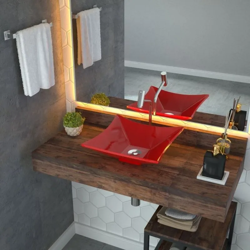 Kit Cuba L34 com Válvula Click 1''B + Sifão Cromado e Flexível Compace Vermelho