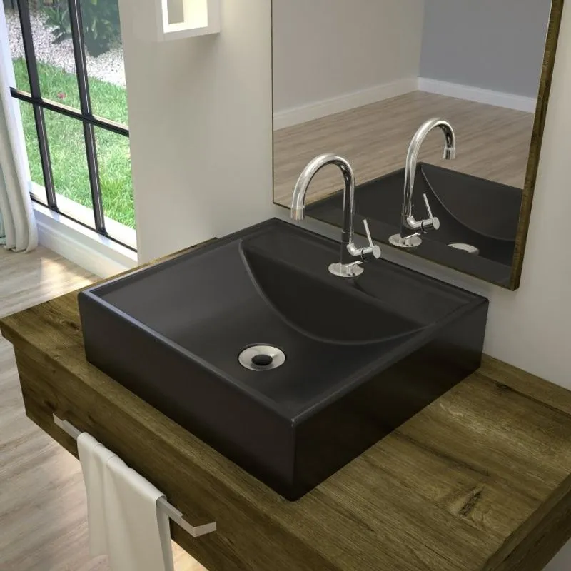 Kit Cuba Q39 com Torneira 1198 Metal e Válvula 1'' + Sifão Cromado e Flexível Compace Preto Fosca