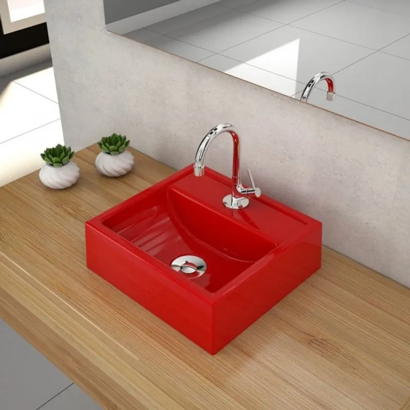 Kit Cuba Q32 com Torneira 1198 Metal e Válvula Click 1''B + Sifão Cromado e Flexível Compace Vermelho