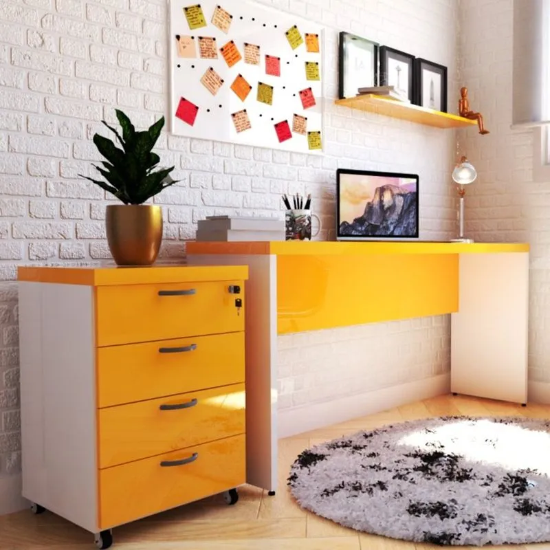 Mesa Reta Natus 40mm 140 Bramov Móveis Branco/Amarelo