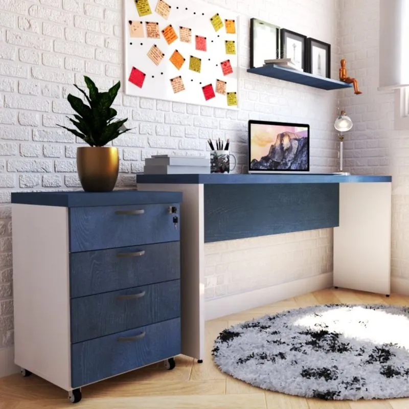 Mesa Reta Natus 40mm 140 Bramov Móveis Branco/Azul