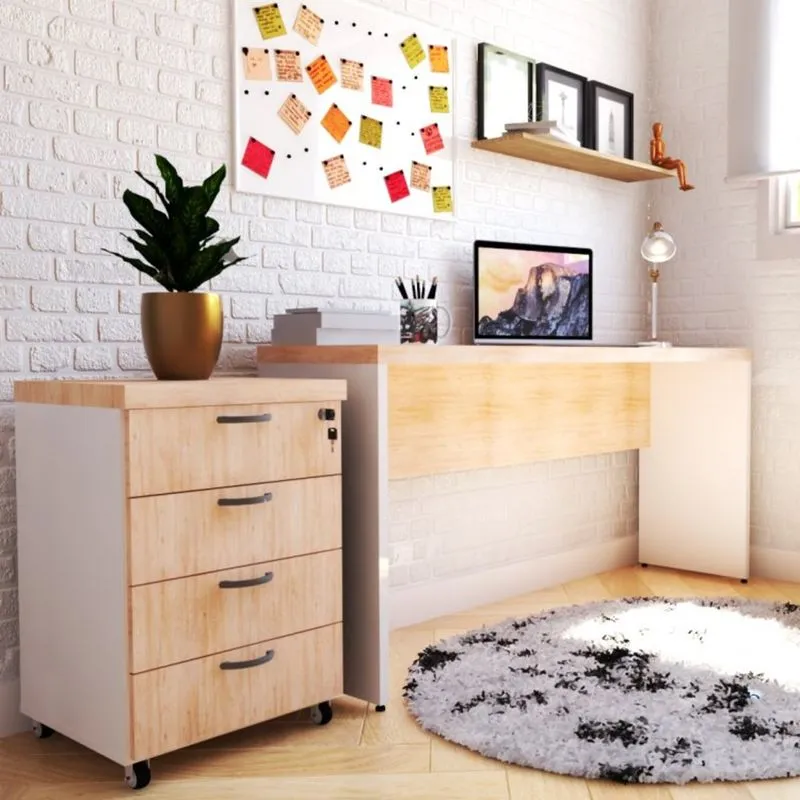 Mesa Reta Natus 40mm 140 Bramov Móveis Branco/Carvalho Mel