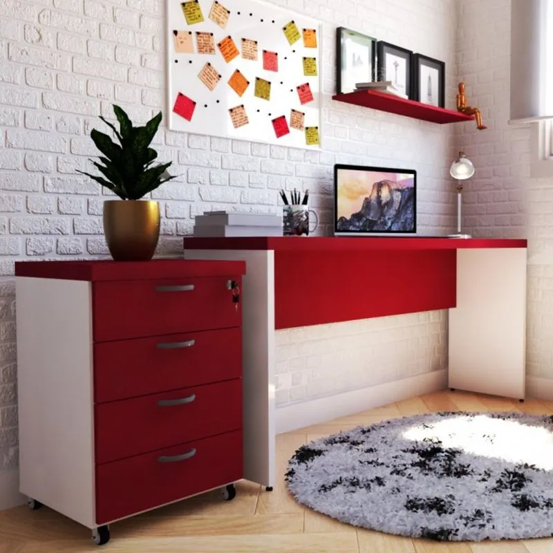 Mesa Reta Natus 40mm 140 Bramov Móveis Branco/Vermelho