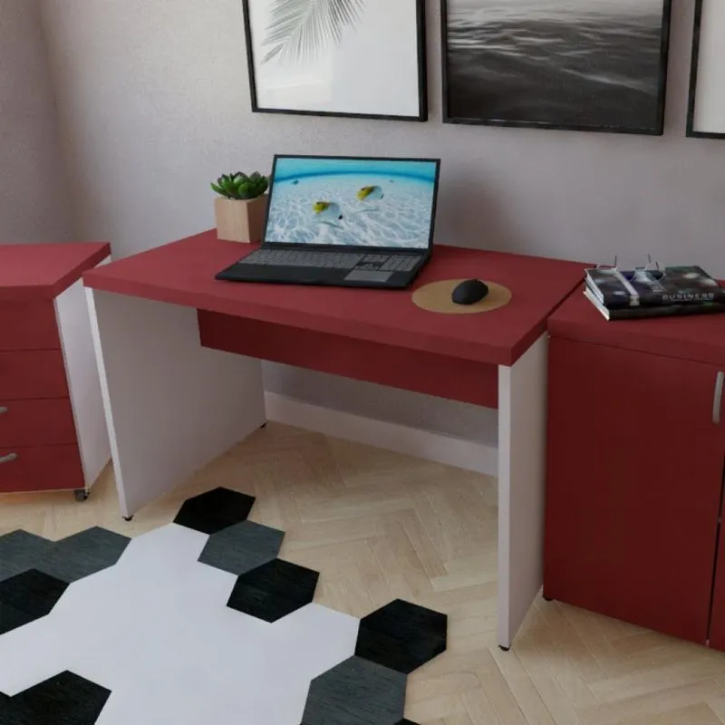 Mesa De Escritório Natus 40mm 140 Bramov Móveis Branco/Vermelho