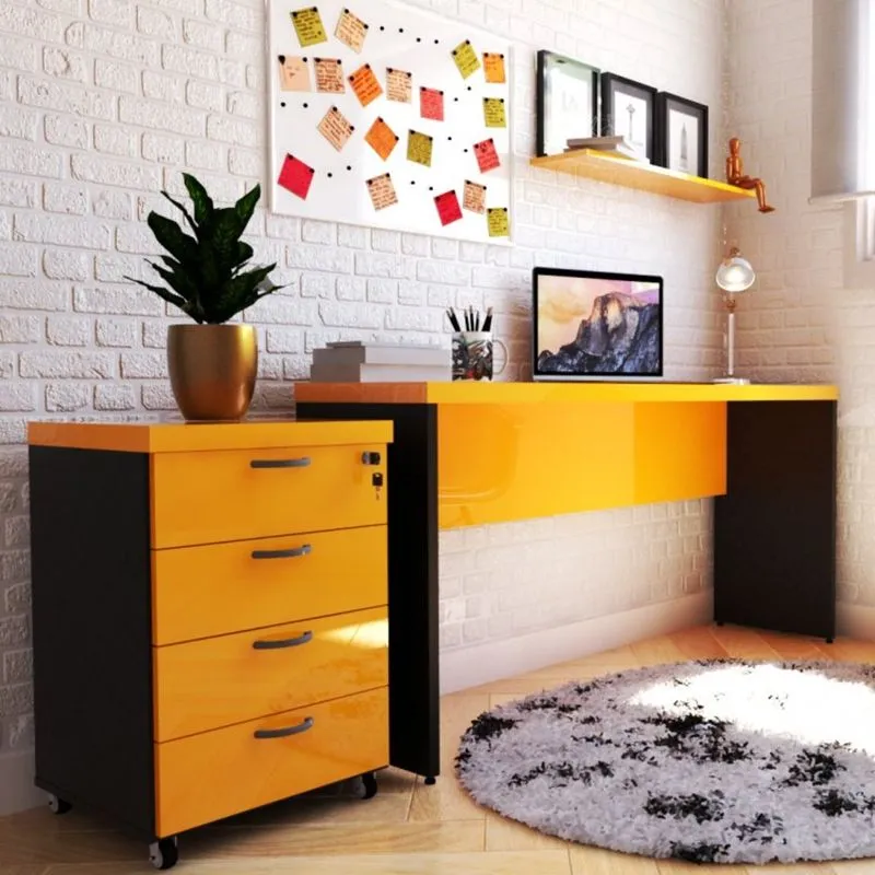 Mesa Reta Natus 40mm 140 Bramov Móveis Preto/Amarelo