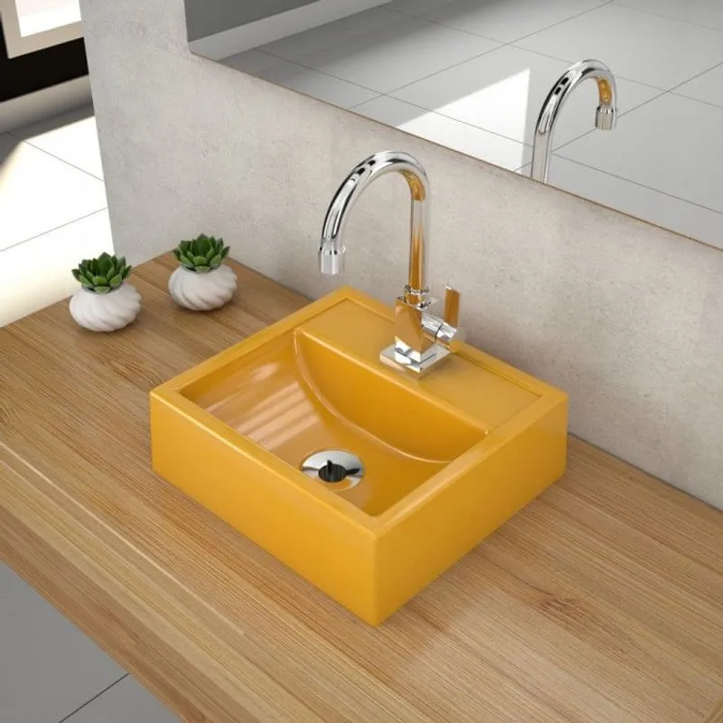 Kit Cuba Q32 com Torneira Luxo 1195 Metal 1/4 Volta Amarelo