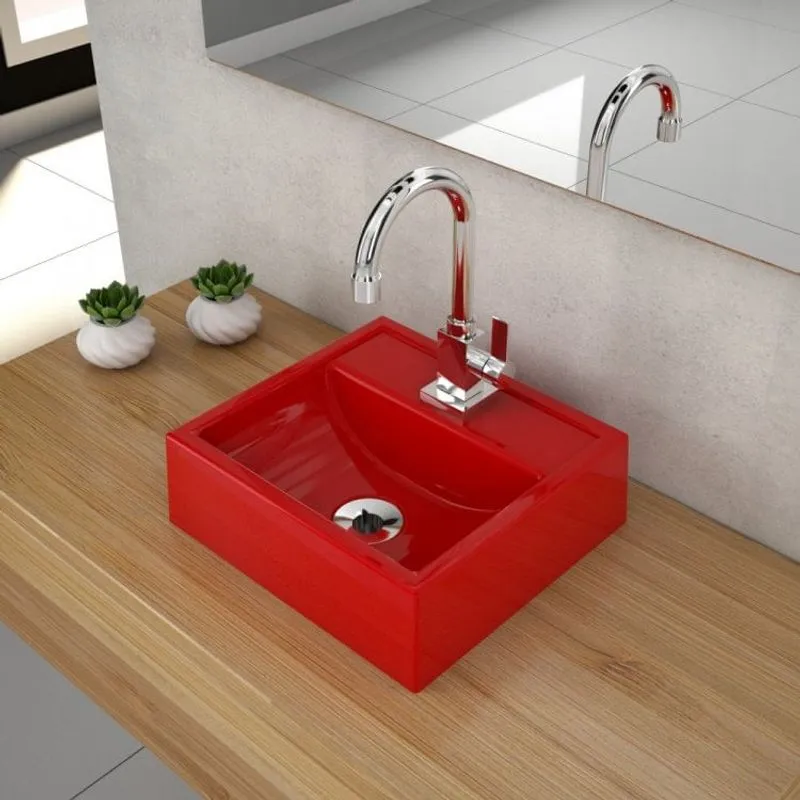 Kit Cuba Q32 com Torneira Luxo 1195 Metal 1/4 Volta Vermelho