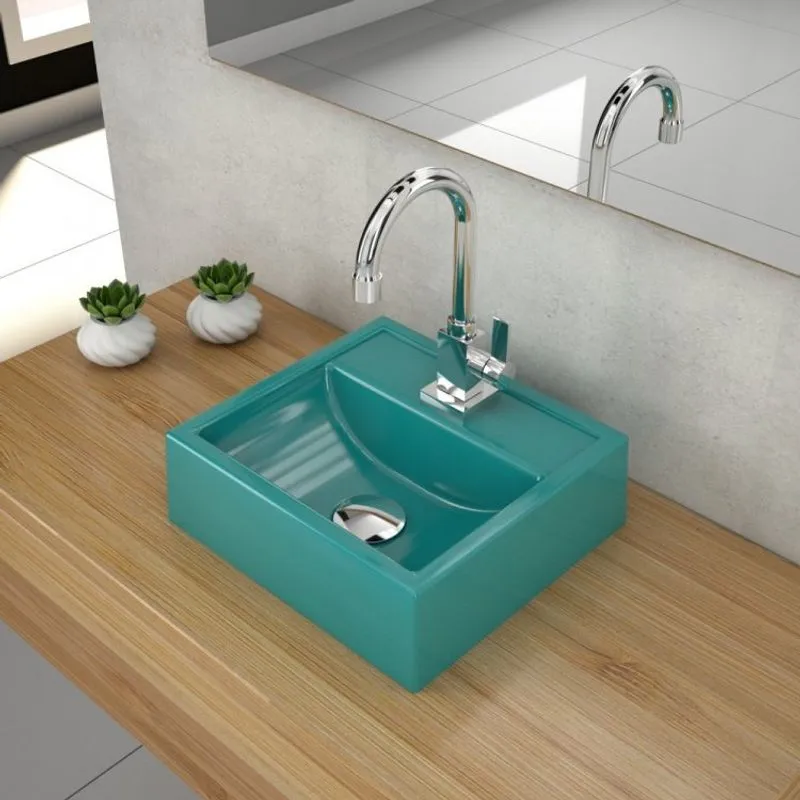 Kit Cuba Q32 com Torneira Luxo 1195 Metal e Válvula Click 1 Pol. e Sifão PVC e Flexivel Azul Turquesa