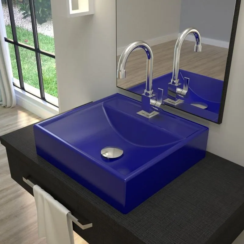 Kit Cuba Q39 com Torneira Luxo 1195 Metal e Válvula Click 1 Pol. 1/2 e Sifão PVC e Flexivel Azul Escuro