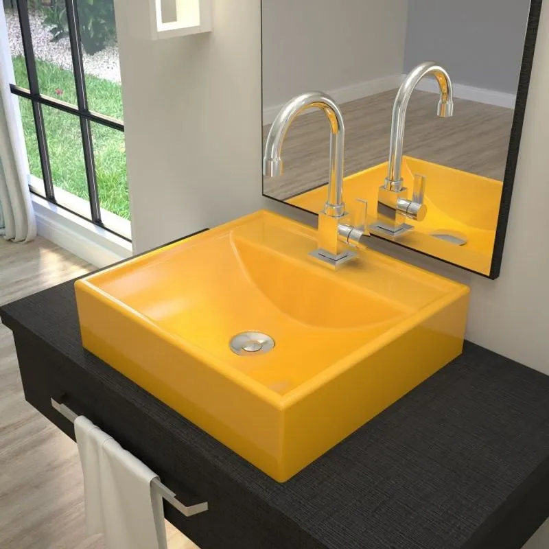 Kit Cuba Q39 com Torneira Luxo 1195 Metal e Válvula Click 1 Pol. e Sifão Cromado e Flexivel Amarelo