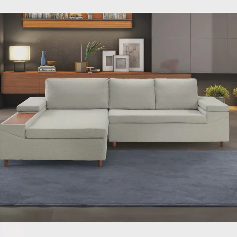 Sofá 3 Lugares com Chaise e Entrada USB Clássico Invertido Estofart