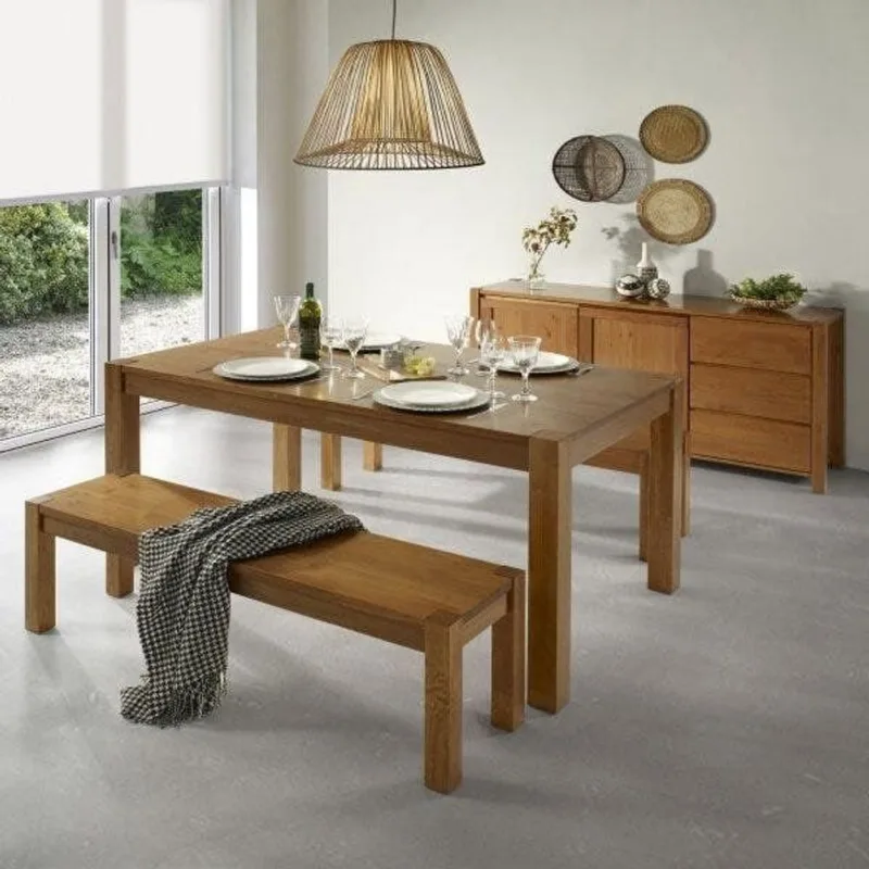 Conjunto Mesa com 2 Bancos e Buffet Madeira Maciça Primavera CabeCasa MadeiraOriginals Marrom Marrom