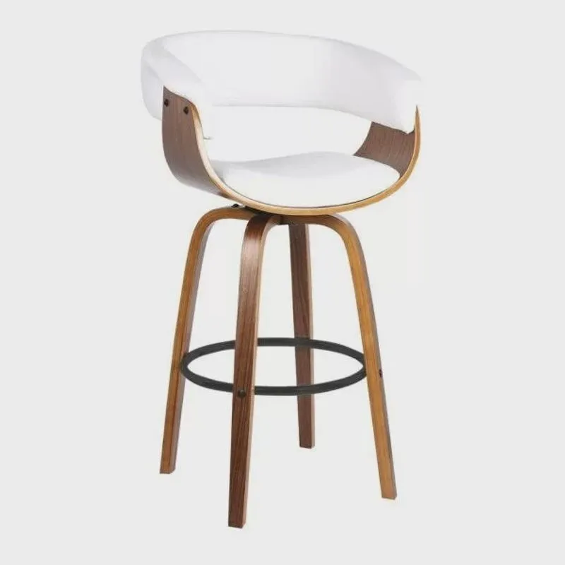 Banqueta Betim pu Branco Base Madeira