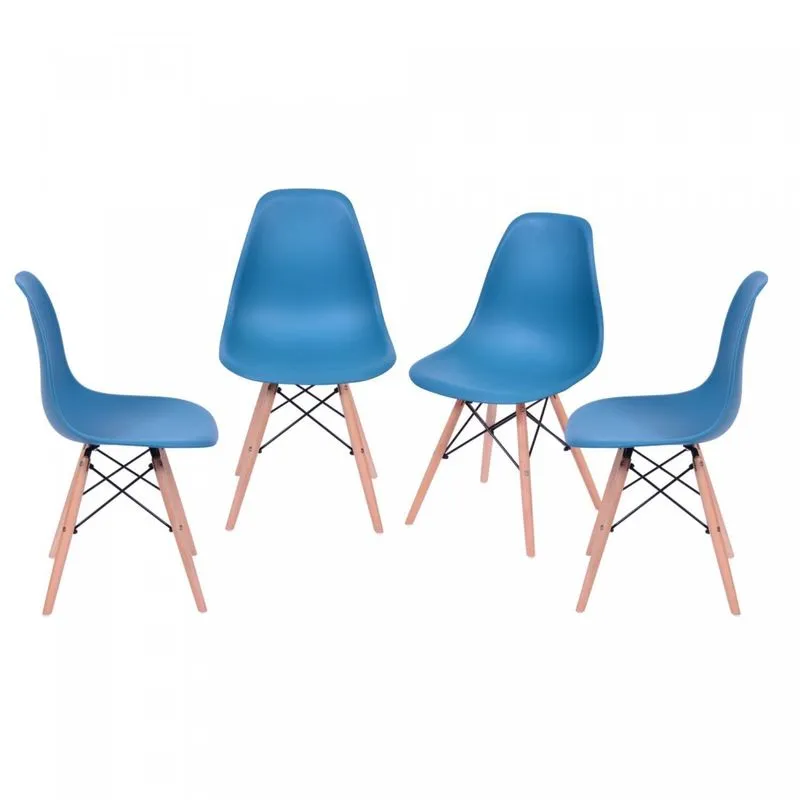 Kit 4 Cadeiras Base Madeira Eames Dkr Azul Petroleo